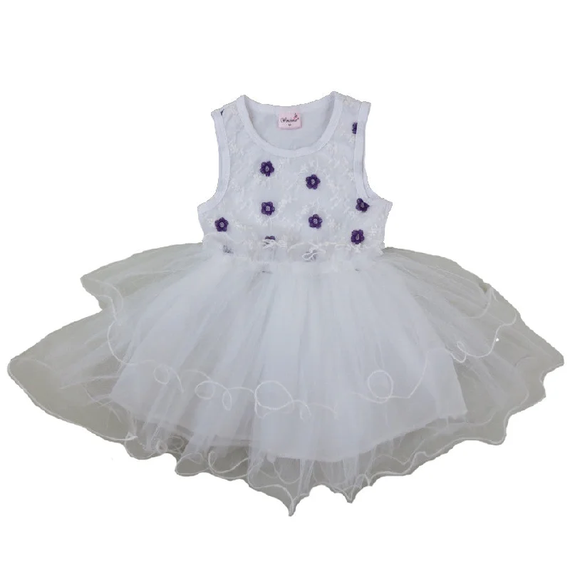 Purple Embroidery Flower Lace White Dress Tunics Polka dots