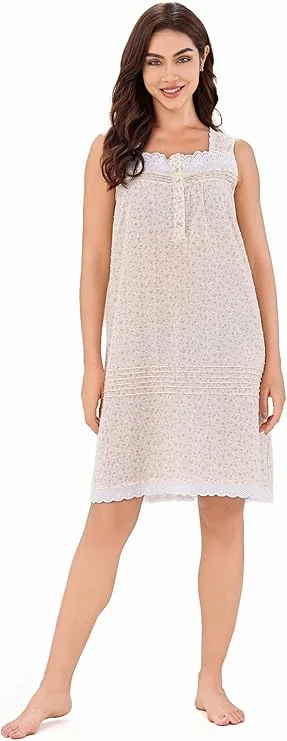 Richie House Women's Cotton Sleeveless Floral Sleepwear Above the Knee Dress Nightwear RHW4091 Tunics Floral girly Richie House Women's Cotton Sleeveless Floral Sleepwear Above the Knee Dress Nightwear RHW4091 Tunics Floral girly