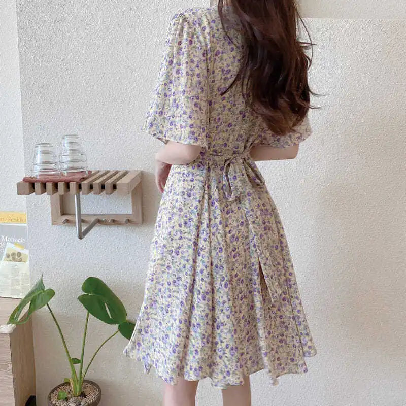 DressBetty - 2024 Summer New Temperament Tight Waist Slim Chiffon Floral Dress Tunics Stylish elegant DressBetty - 2024 Summer New Temperament Tight Waist Slim Chiffon Floral Dress Tunics Stylish elegant