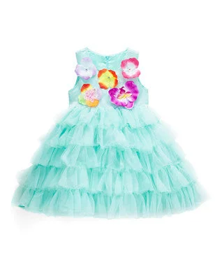 Teal Layers 3-D Flower Dress Pencil Office Professional