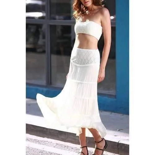 Tuve-Top and Maxi Skirt Two Piece Prom Maxi Dress - White S Tunics Occasion special